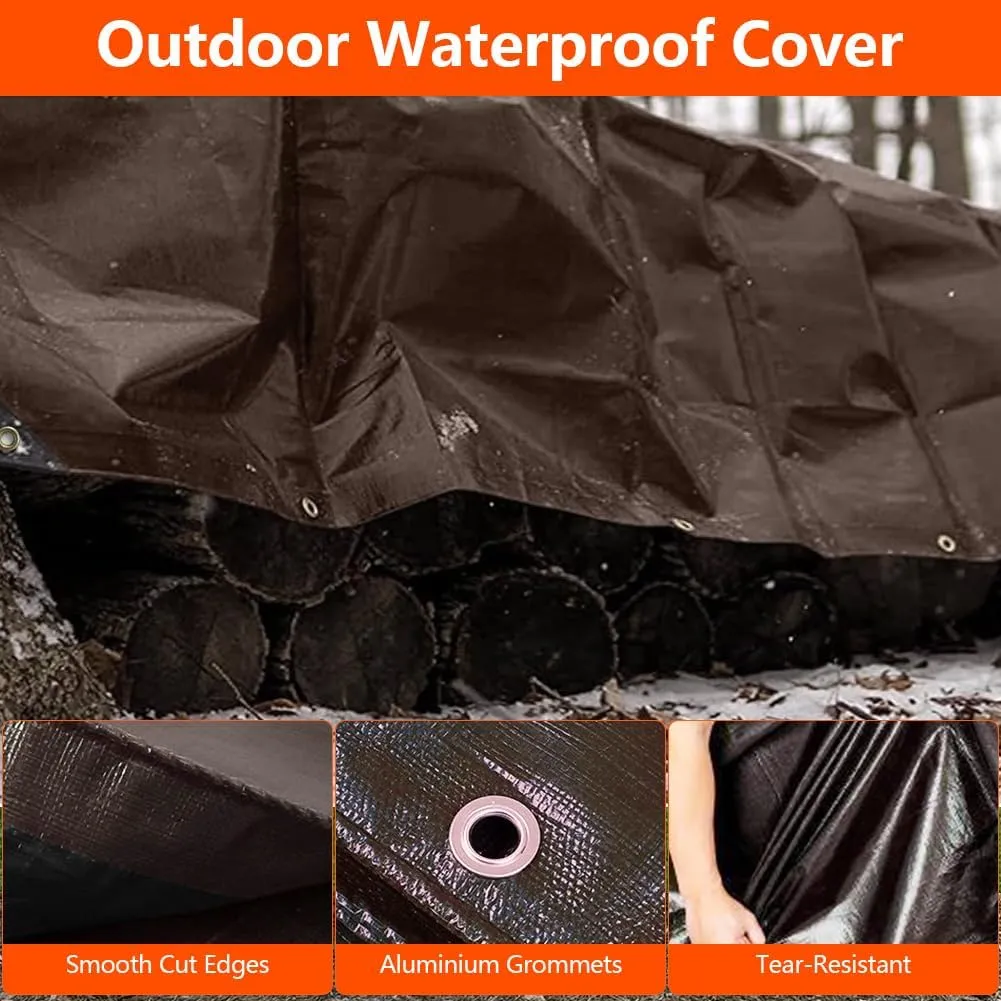 9x12Ft Tarps 18 MIL Heavy Duty Thick Waterproof Poly Tarp, UV Resistant&Tear Multipurpose Protective Cover w/Grommets and Reinforced Edges for Camping, Tent, Boat, RV, Car Brown&Black