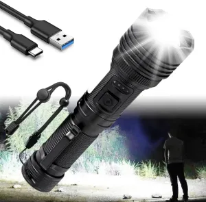 Abnaok Magnetic Rechargeable LED Flashlights, 90000 High Lumens Flashlight, 300W White LED Tactical Flashlight with COB Work Light, Zoomable, 7 Modes, Waterproof Flashlights for Emergencies, Camping