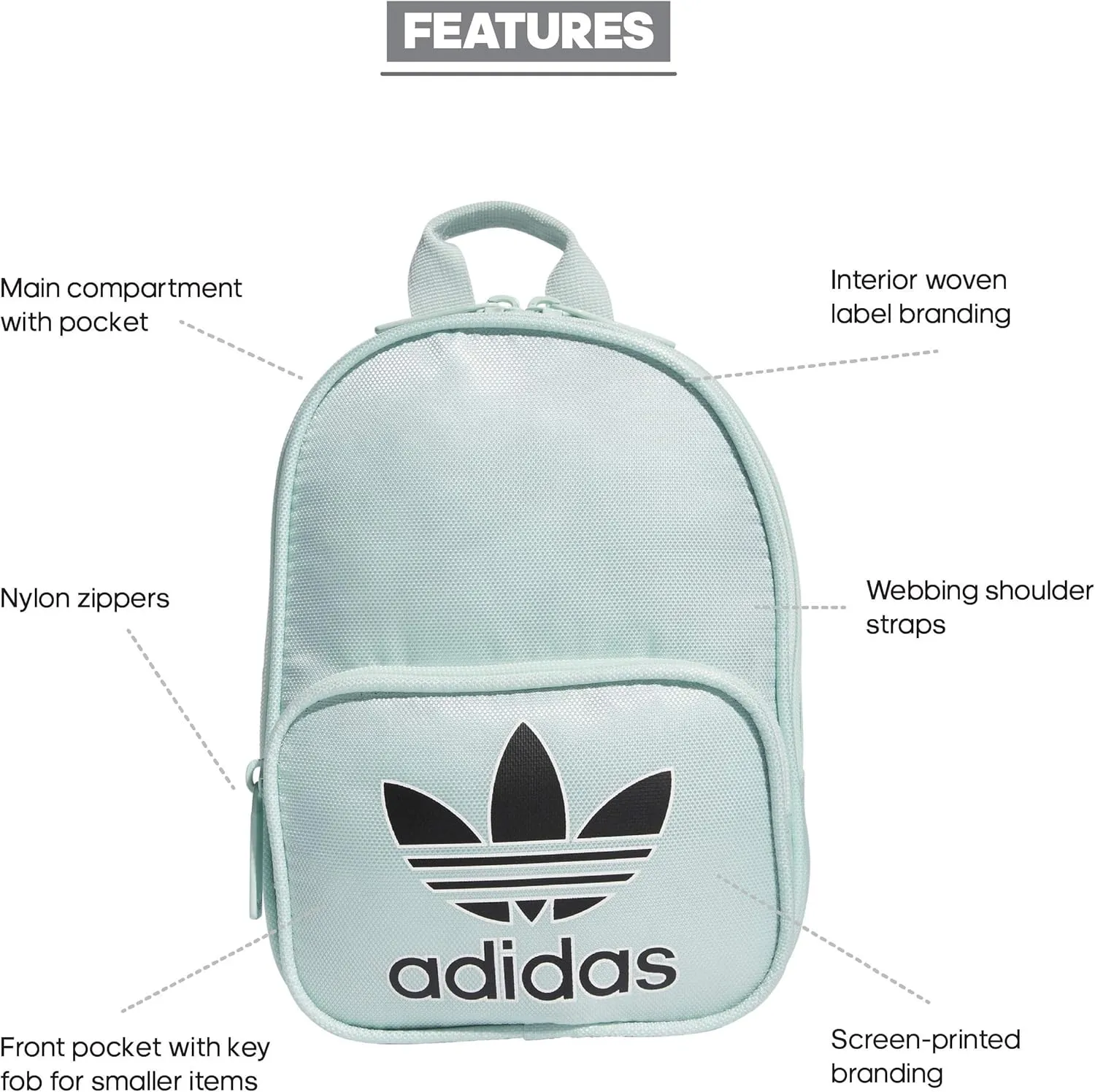 adidas Originals Women's Santiago Mini Backpack, Ice Mint Green, One Size