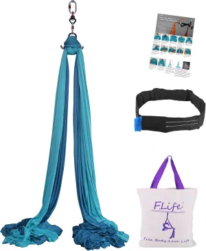Aerial Silks 9 yards Equipment Hardware kit 60 inch width Low Stretch for Aerial Yoga Acrobatic Dance Air Yoga Hammock beginer (9 yards, Blackish Green Aqua)