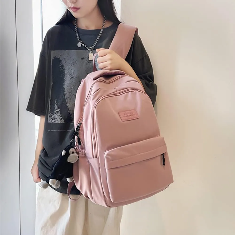 Aesthetic Backpack Cute Backpack for School College Backpack Large Capacity Bookbags for Girls Women Students Casual Travel Daypacks Solid Color(Pink)