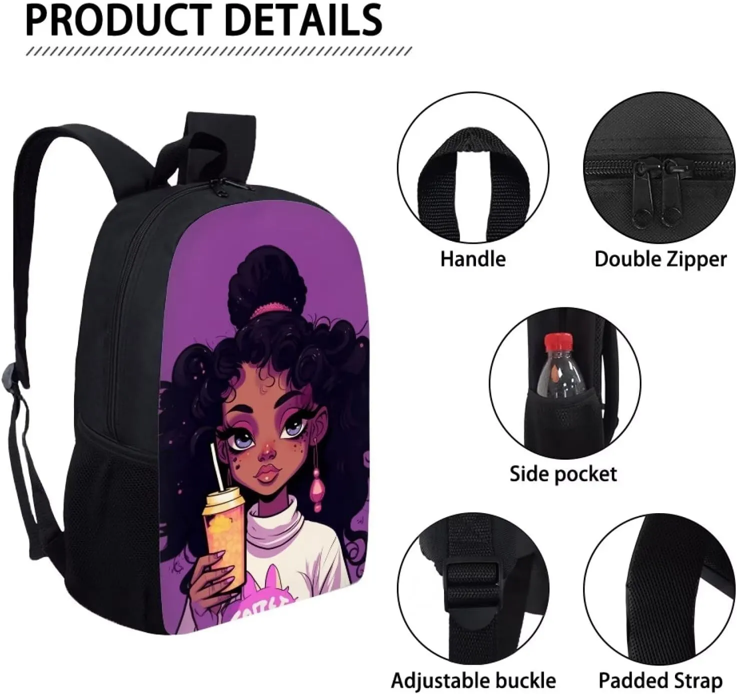 African Backpack Girls 3rd Grade/4Th Grade School Bag for Kids 7-9/4-5 Years Old Black Children Bookbag Elementary/Kindergarten Back Pack
