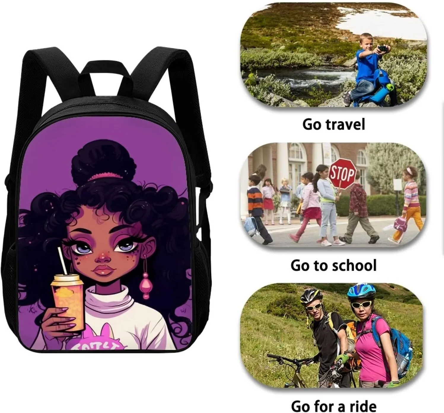 African Backpack Girls 3rd Grade/4Th Grade School Bag for Kids 7-9/4-5 Years Old Black Children Bookbag Elementary/Kindergarten Back Pack