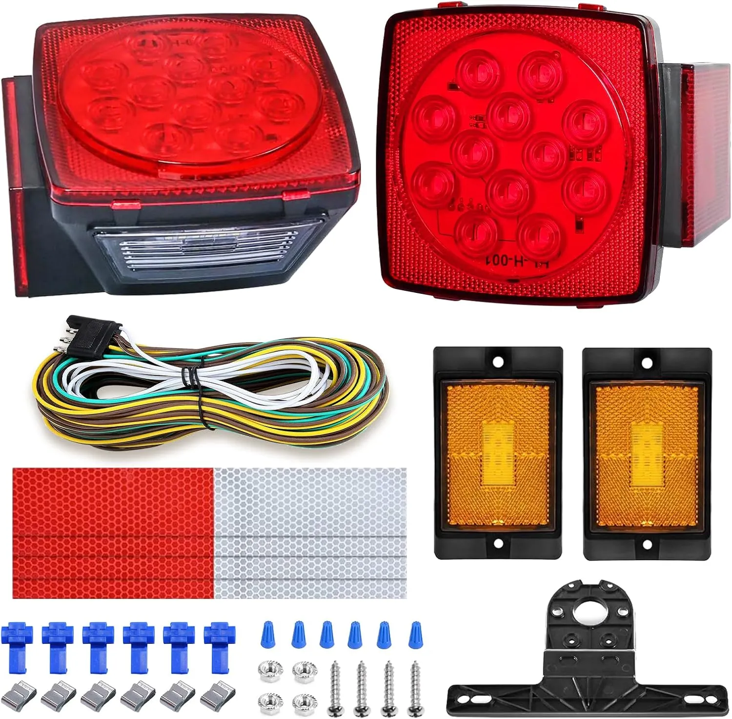Aila 12V Submersible LED Trailer Light Kit, Super Bright Brake Stop Turn Tail Side Marker License Light for Utility Trailer, Boat, Camper, RV, Trucks, Marine, Snowmobile