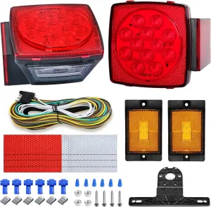 Aila 12V Submersible LED Trailer Light Kit, Super Bright Brake Stop Turn Tail Side Marker License Light for Utility Trailer, Boat, Camper, RV, Trucks, Marine, Snowmobile