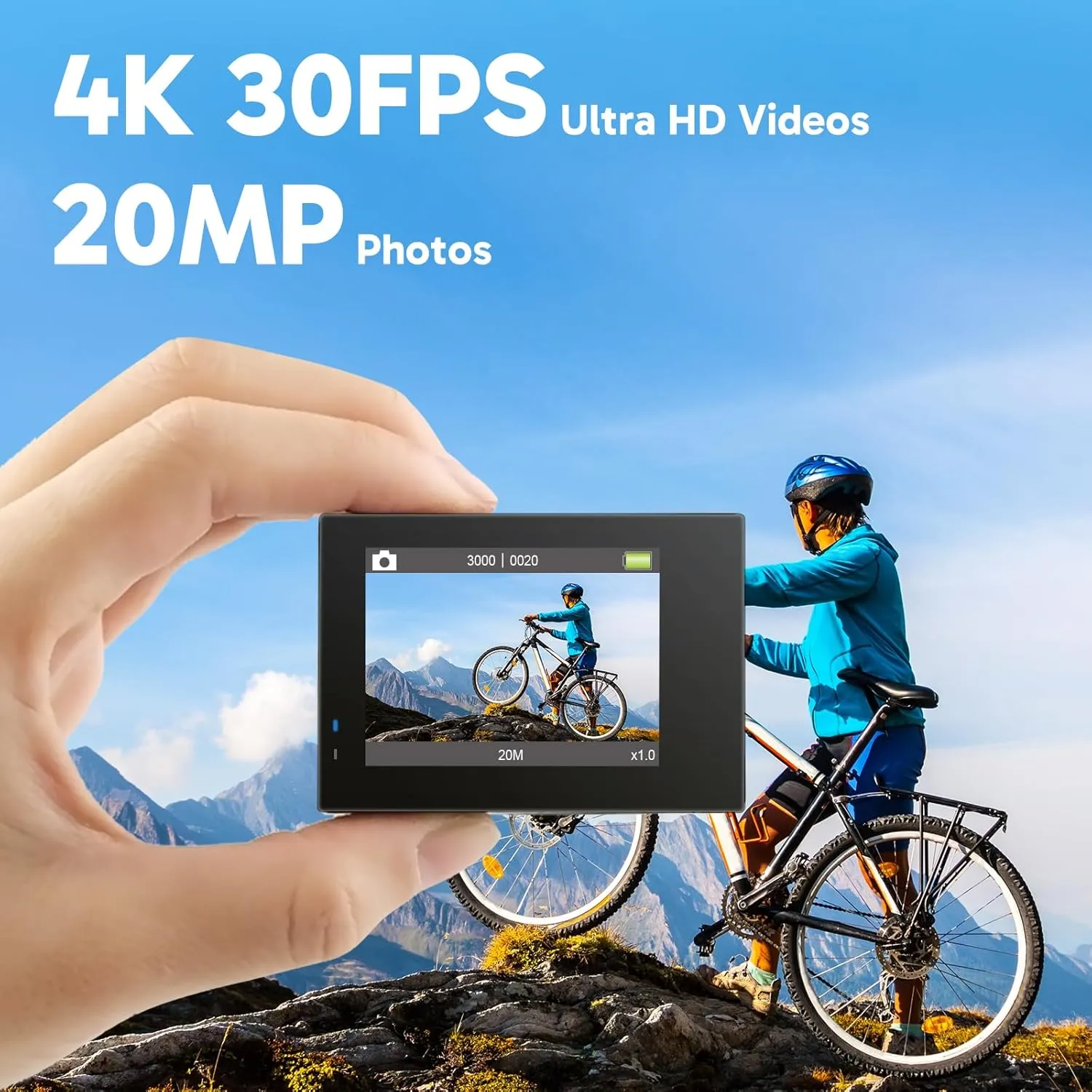 AKASO Brave 4 Action Camera with Selfie Stick Tripod and Carrying Case Bundle - 4K30 20MP Ultra Hd EIS 131ft Underwater Camera 5xZoom Dual Screen with Helmet and Bicycle Accessories Kit