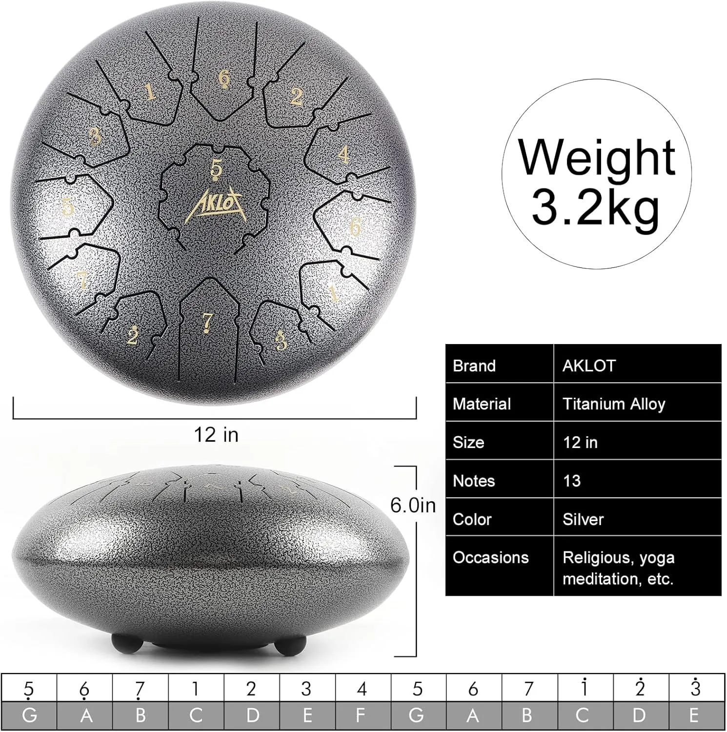 AKLOT Steel Tongue Drum - 12 Inches 13 Notes - Percussion Instruments - Hand Pan Drum with Music Book, Drum Mallets and Carry Bag…
