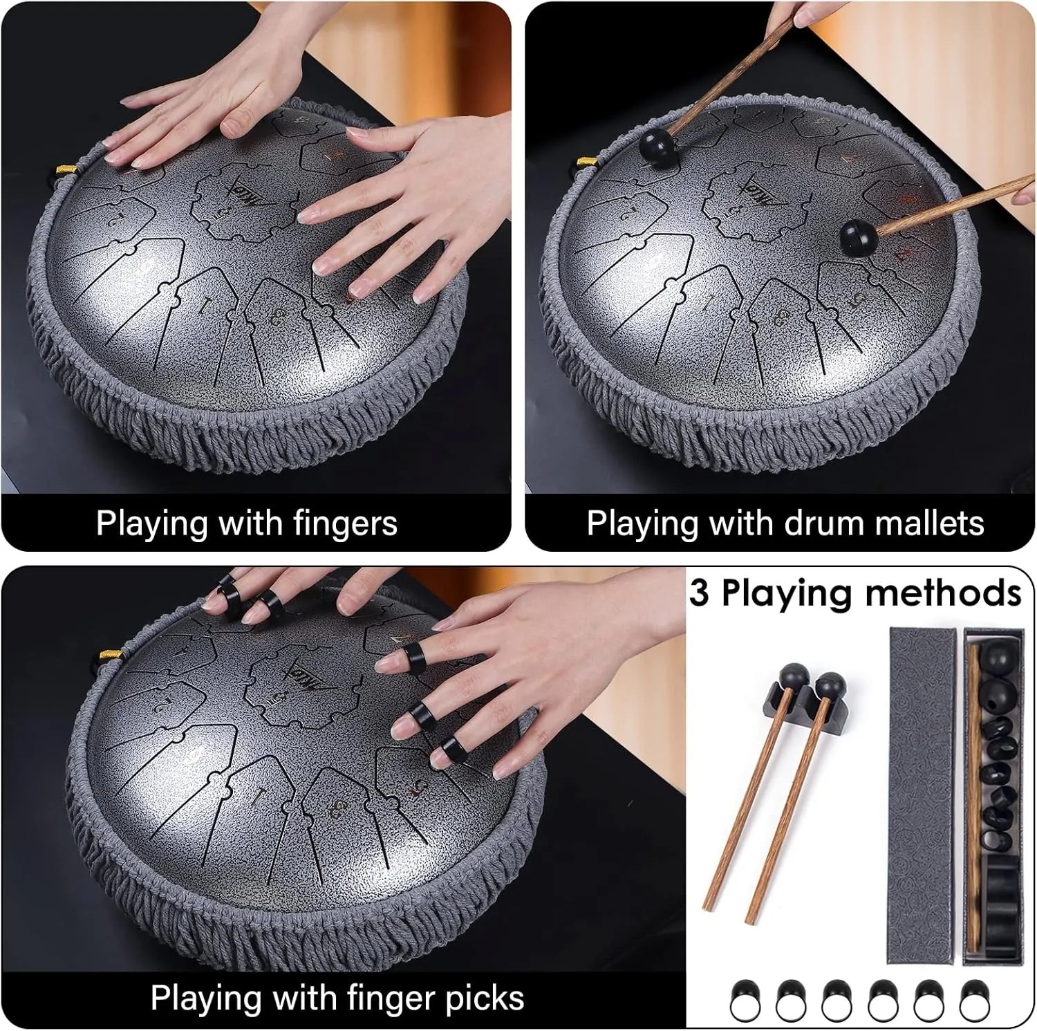 AKLOT Steel Tongue Drum - 12 Inches 13 Notes - Percussion Instruments - Hand Pan Drum with Music Book, Drum Mallets and Carry Bag…