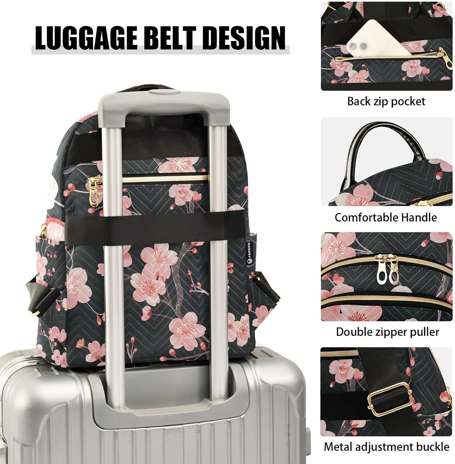 ALAZA Japanese Style Pink Cherry Blossoms Mini Backpack Purse for Women Travel Bag Lightweight Shoulder Bag Fashion Daypack