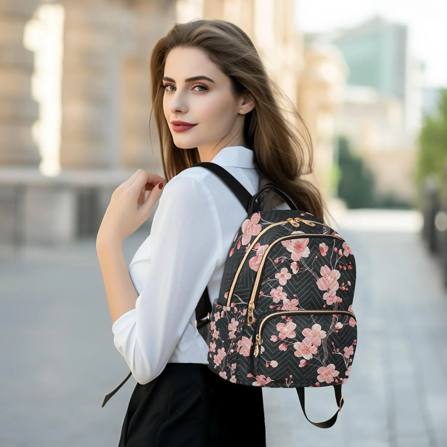 ALAZA Japanese Style Pink Cherry Blossoms Mini Backpack Purse for Women Travel Bag Lightweight Shoulder Bag Fashion Daypack