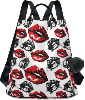 ALAZA Leopard Cheetah Red Lips Backpack Purse for Women Anti Theft Fashion Back Pack Shoulder Bag