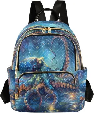 ALAZA Mini Backpack for Women Magic Octopus Fish Travel Backpack Purse for Ladies Handbag Shoulder Bag Casual Daypack, M