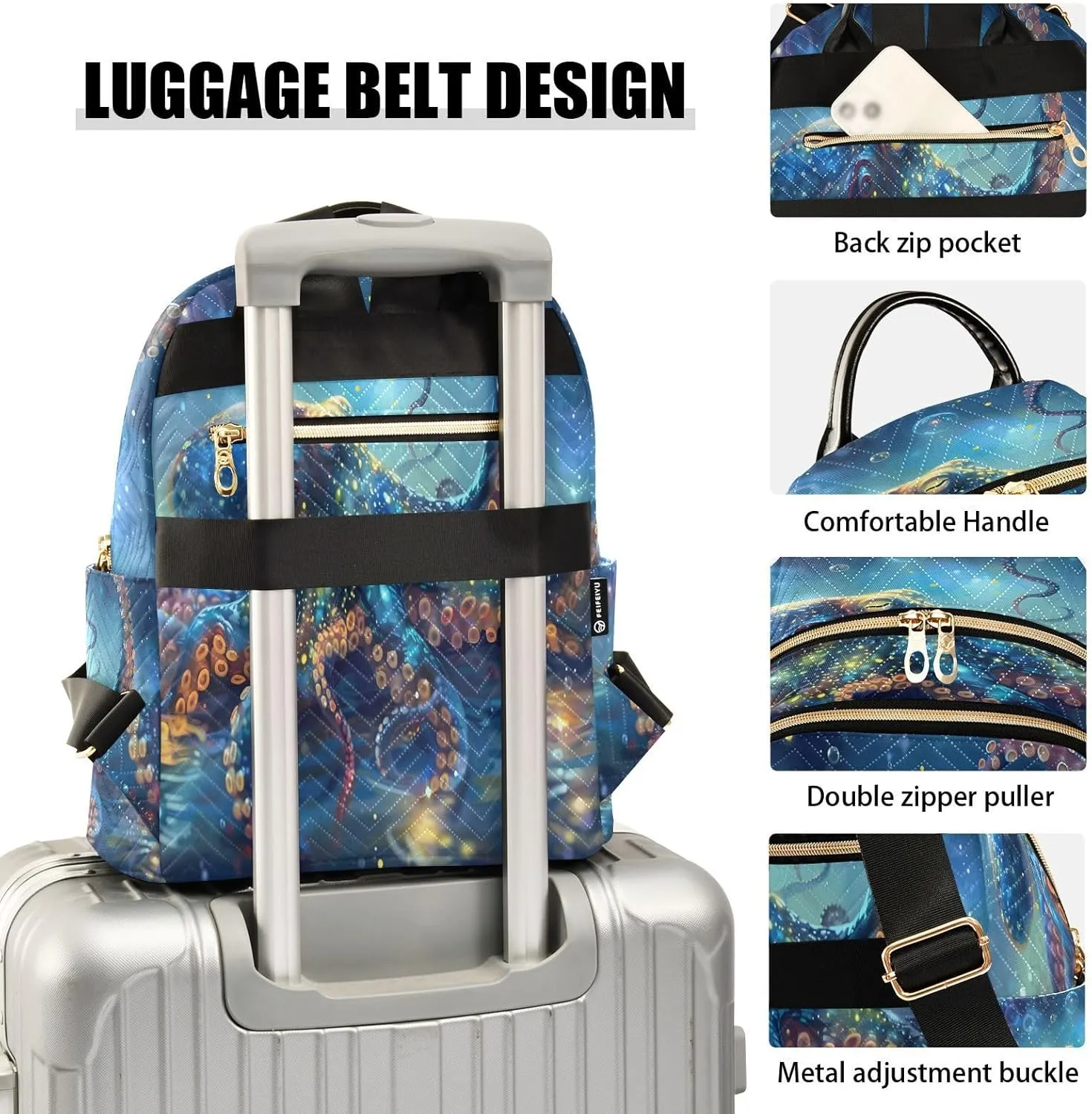 ALAZA Mini Backpack for Women Magic Octopus Fish Travel Backpack Purse for Ladies Handbag Shoulder Bag Casual Daypack, M