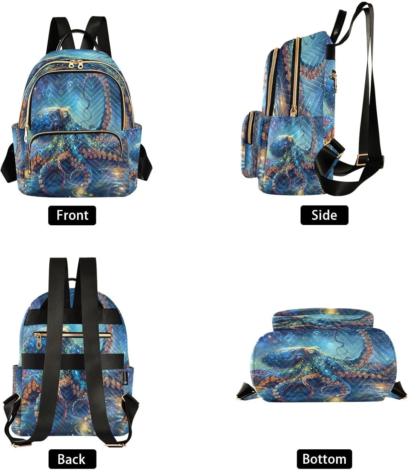 ALAZA Mini Backpack for Women Magic Octopus Fish Travel Backpack Purse for Ladies Handbag Shoulder Bag Casual Daypack, M