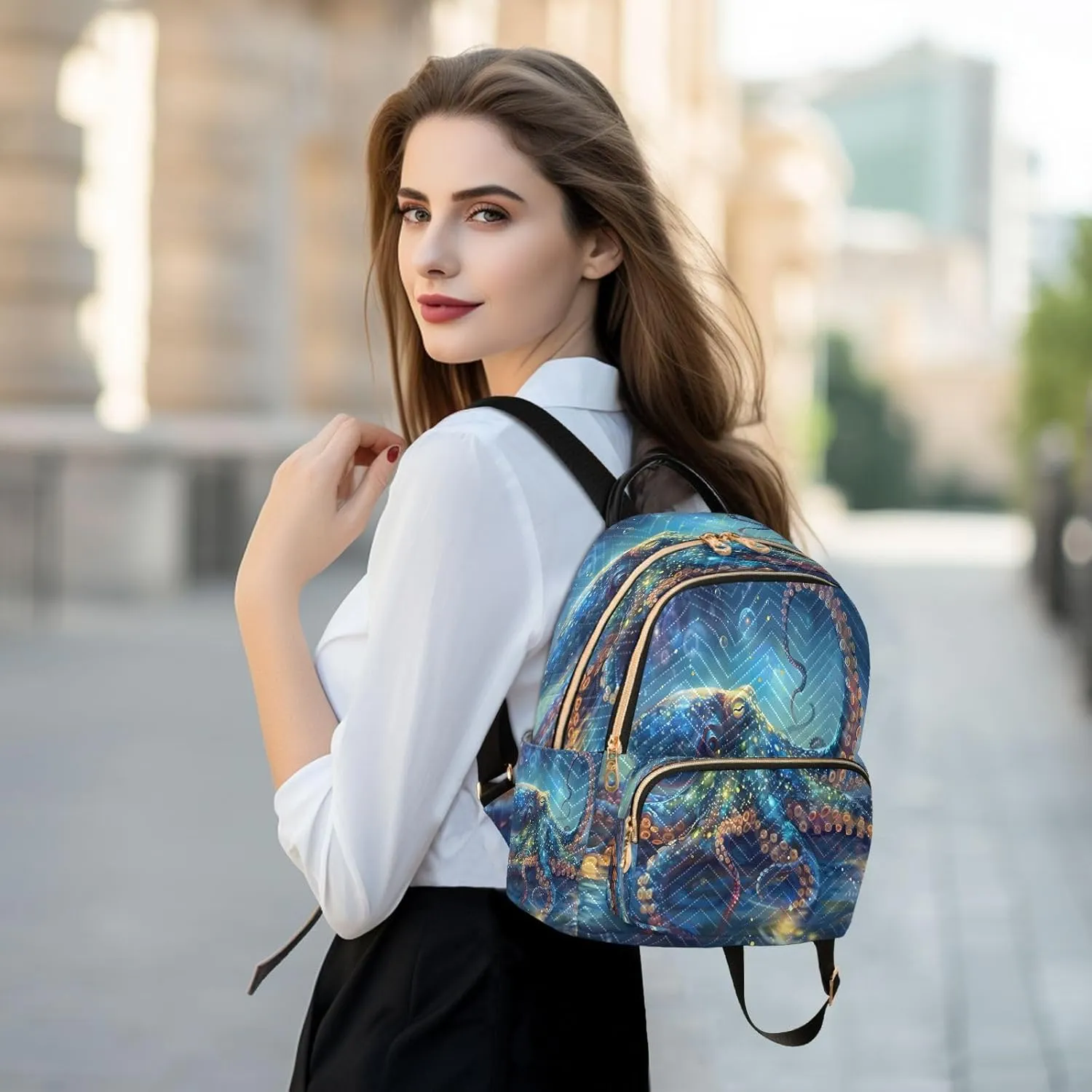 ALAZA Mini Backpack for Women Magic Octopus Fish Travel Backpack Purse for Ladies Handbag Shoulder Bag Casual Daypack, M
