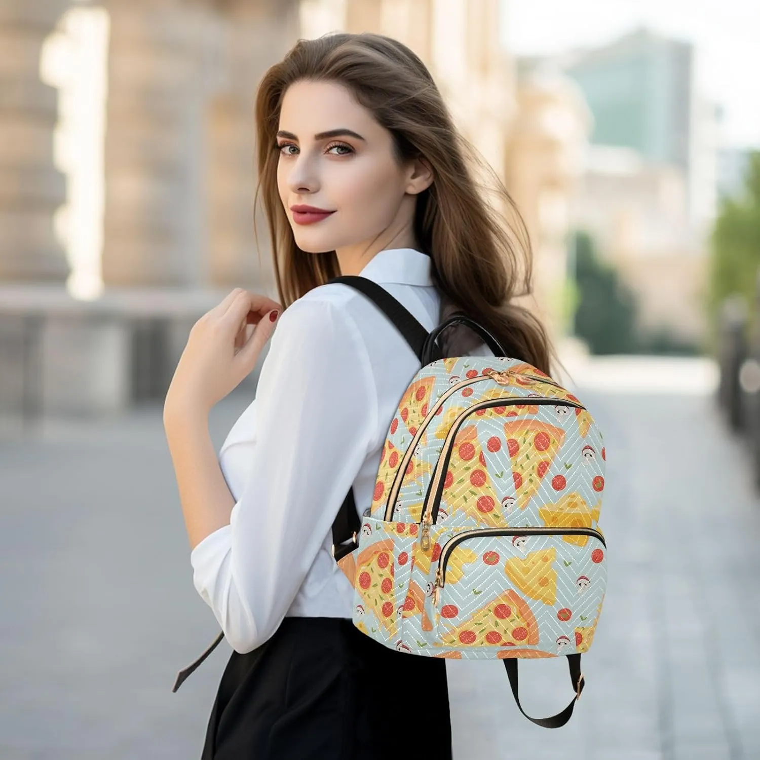 ALAZA Mini Backpack for Women Pizza Cheese Pattern Travel Backpack Purse for Ladies Handbag Shoulder Bag Casual Daypack, M