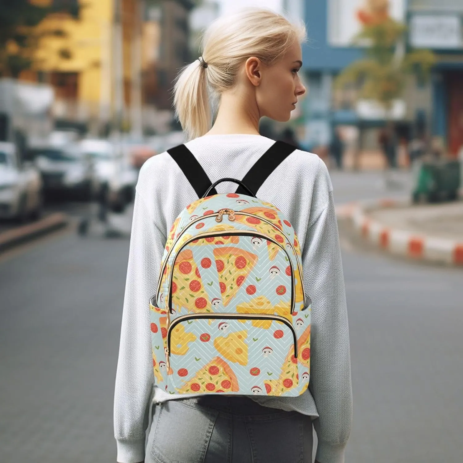 ALAZA Mini Backpack for Women Pizza Cheese Pattern Travel Backpack Purse for Ladies Handbag Shoulder Bag Casual Daypack, M