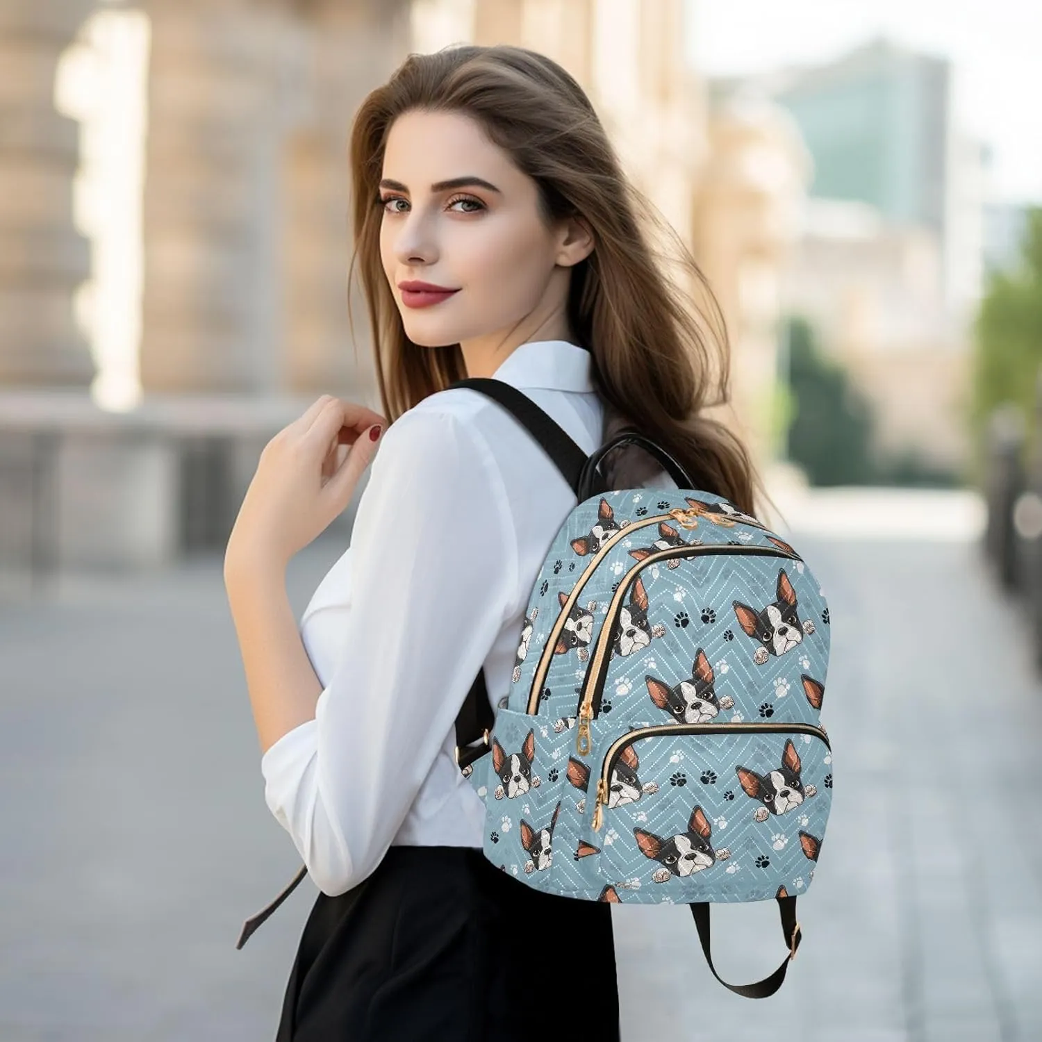 ALAZA Mini Backpack for Women Puppy Head Paw Footprint Travel Backpack Purse for Ladies Handbag Shoulder Bag Casual Daypack, M