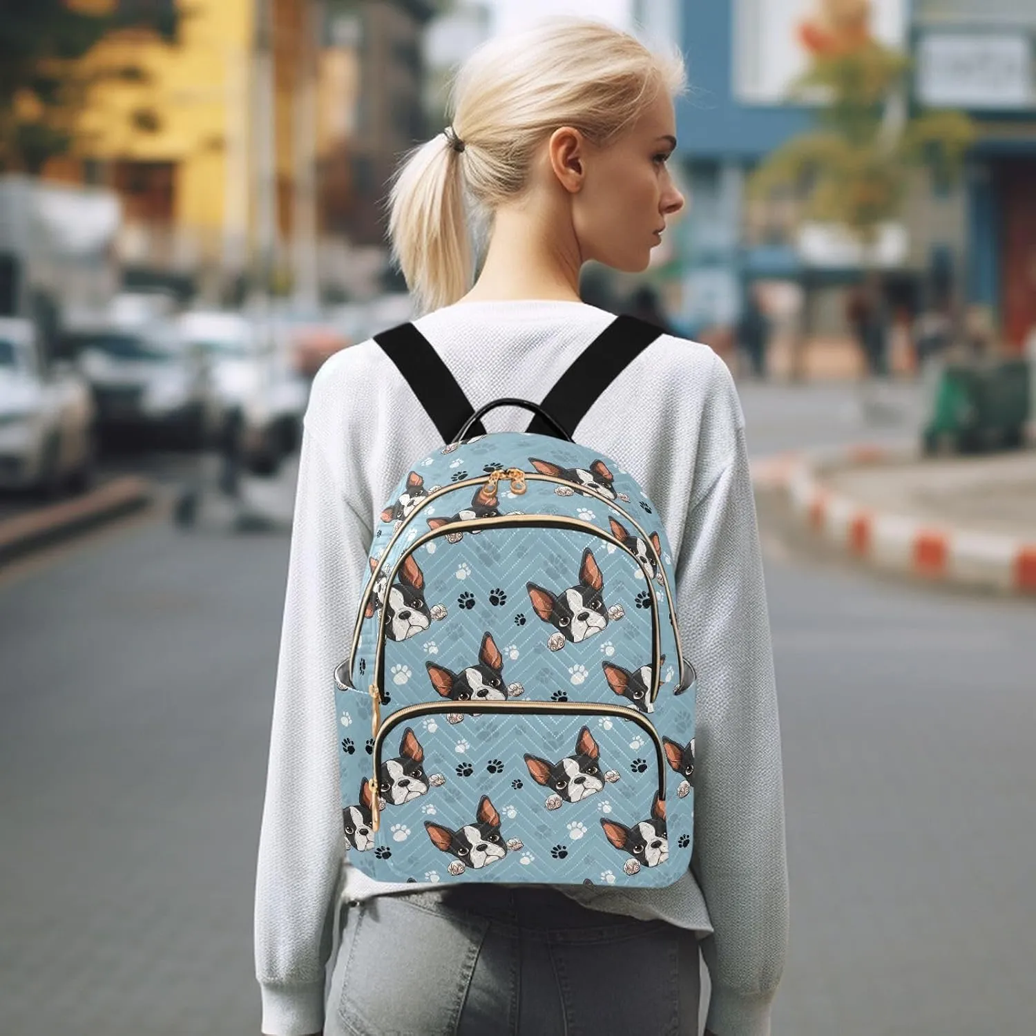 ALAZA Mini Backpack for Women Puppy Head Paw Footprint Travel Backpack Purse for Ladies Handbag Shoulder Bag Casual Daypack, M