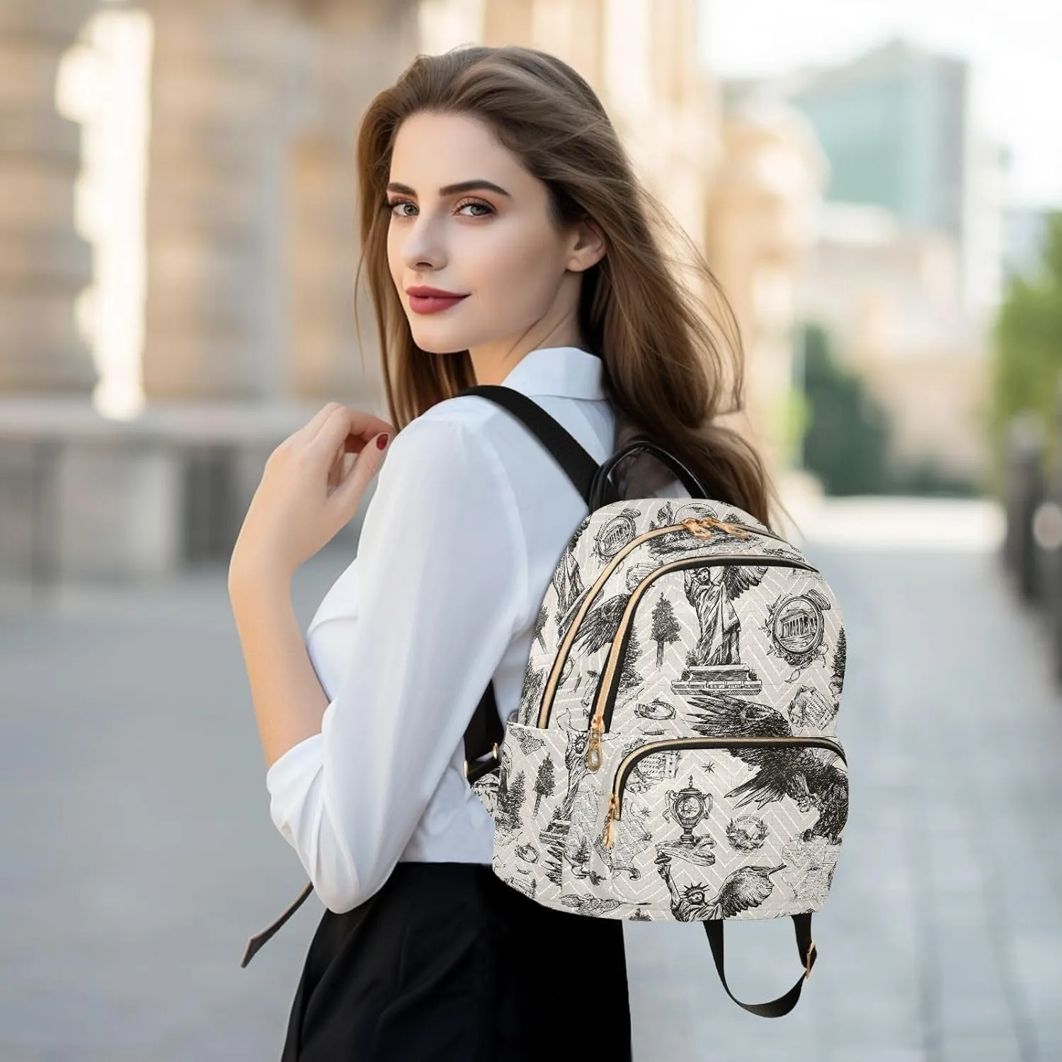 ALAZA Mini Backpack for Women Statue Of Liberty Eagle Vintage Travel Backpack Purse for Ladies Handbag Shoulder Bag Casual Daypack, M