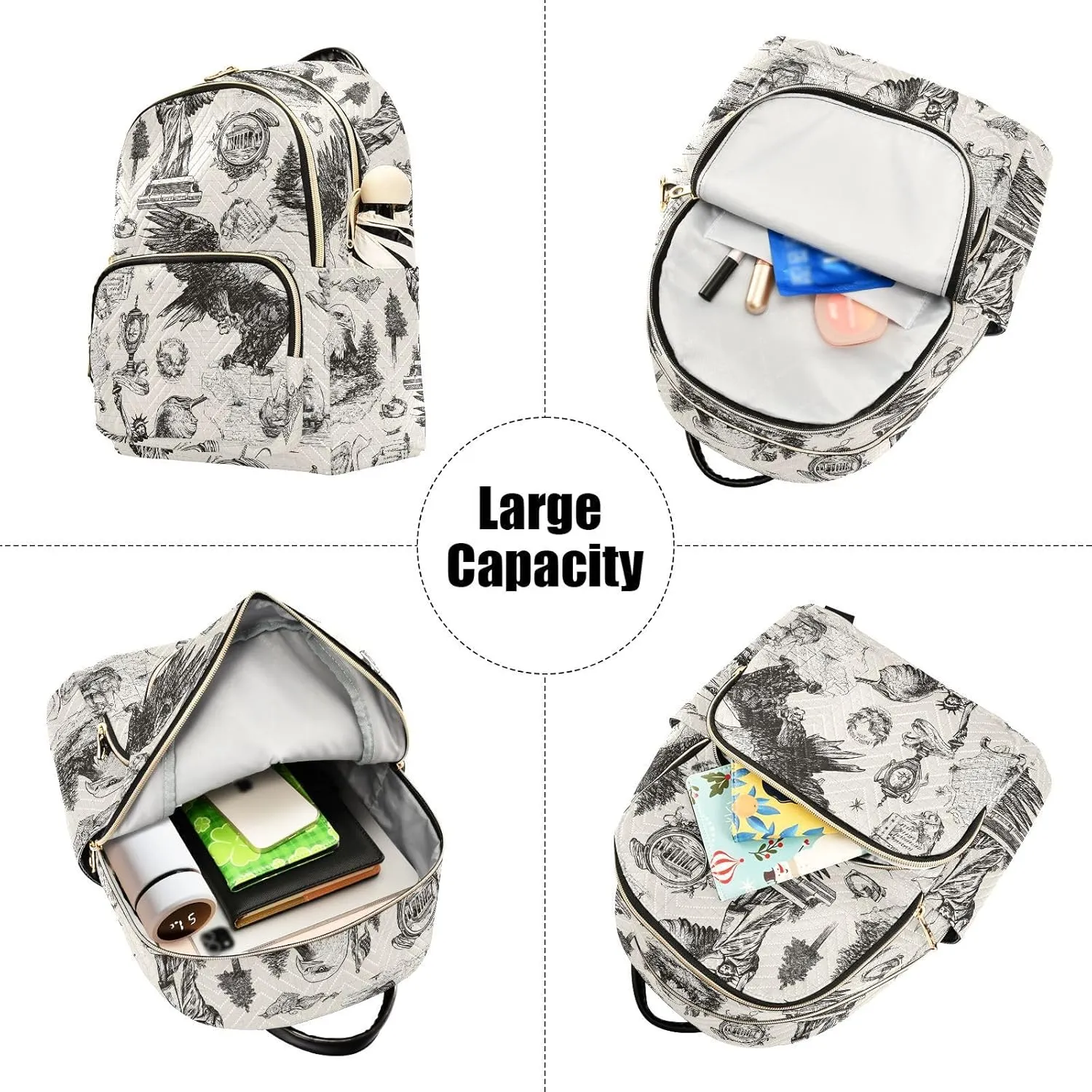 ALAZA Mini Backpack for Women Statue Of Liberty Eagle Vintage Travel Backpack Purse for Ladies Handbag Shoulder Bag Casual Daypack, M