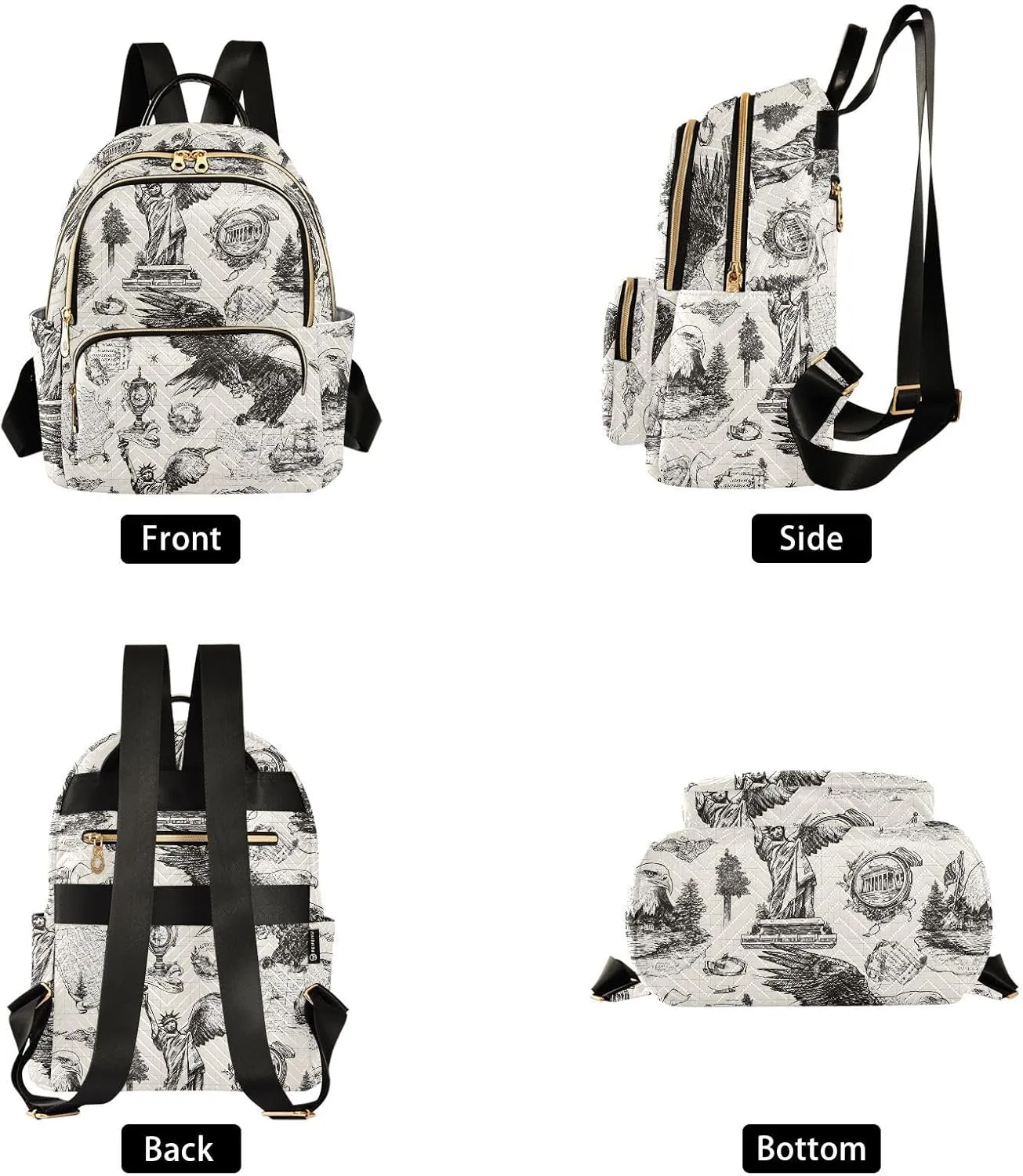 ALAZA Mini Backpack for Women Statue Of Liberty Eagle Vintage Travel Backpack Purse for Ladies Handbag Shoulder Bag Casual Daypack, M