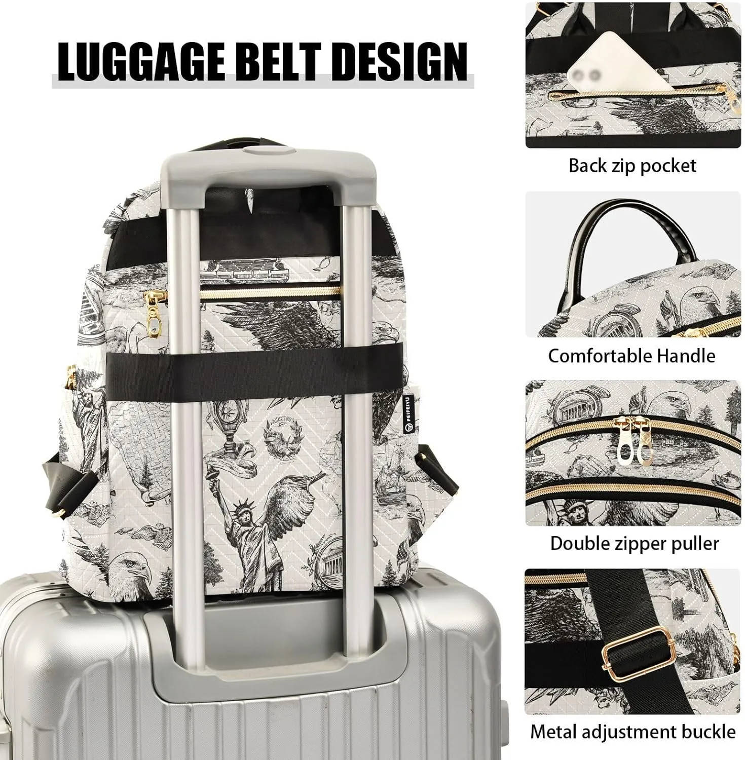 ALAZA Mini Backpack for Women Statue Of Liberty Eagle Vintage Travel Backpack Purse for Ladies Handbag Shoulder Bag Casual Daypack, M