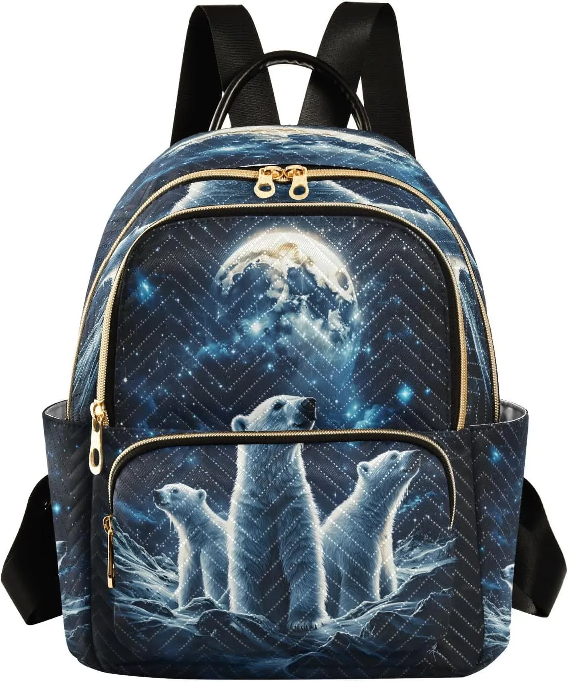 ALAZA Polar Bears Blue Galaxy Moon Mini Backpack Purse for Women Travel Bag Lightweight Shoulder Bag Fashion Daypack