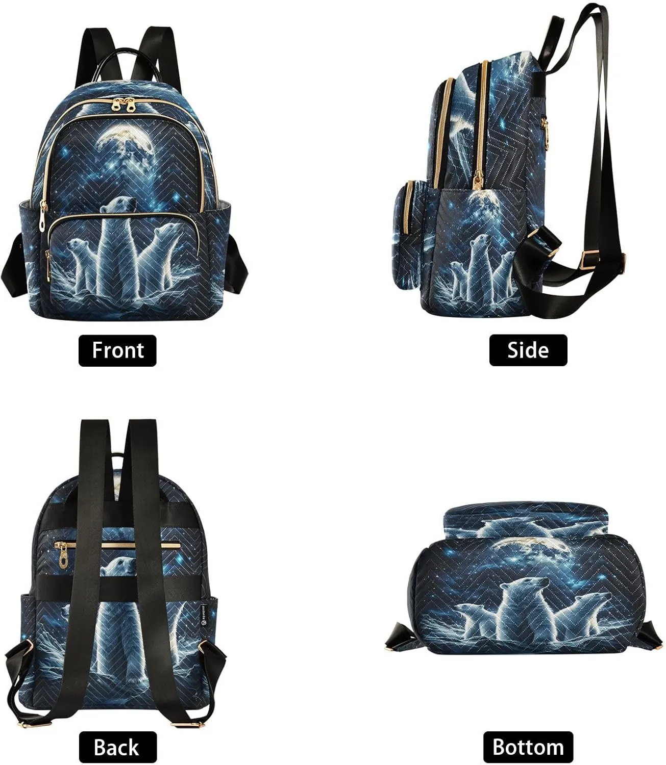 ALAZA Polar Bears Blue Galaxy Moon Mini Backpack Purse for Women Travel Bag Lightweight Shoulder Bag Fashion Daypack