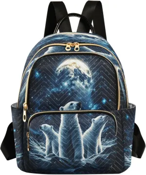 ALAZA Polar Bears Blue Galaxy Moon Mini Backpack Purse for Women Travel Bag Lightweight Shoulder Bag Fashion Daypack