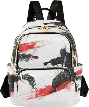 ALAZA Two Karate Master Battle Small Backpack Purse for Women Travel Bag Lightweight Shoulder Bag Fashion Daypack