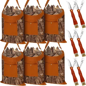Aliceset 12 Pcs Foraging Bag Mushroom Foraging Kit Morel Mushroom Bag Folding Knife with Brush Adjustable Pouch Knife for Lover Fruit Vegetable Hunting Spring