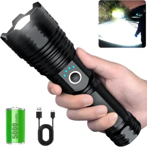 Alifa Rechargeable Flashlights High Lumens, 1000000LM Powerful Tactical Flashlights, 5 Modes LED Flashlight Adjustable, Brightest Flashlight Waterproof, Handheld Flash Light for Emergencies, Camping.