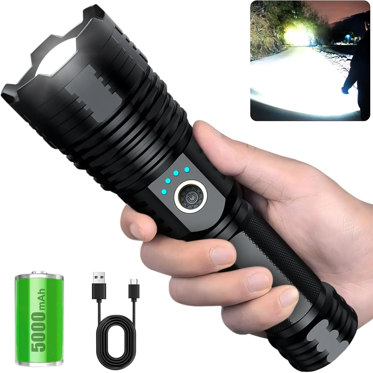 Alifa Rechargeable Flashlights High Lumens, 1000000LM Powerful Tactical Flashlights, 5 Modes LED Flashlight Adjustable, Brightest Flashlight Waterproof, Handheld Flash Light for Emergencies, Camping.