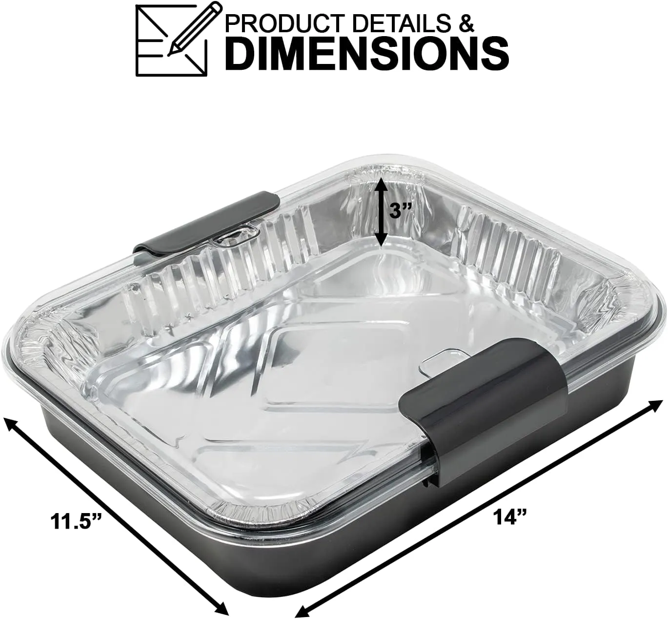 Aluminum Foil Carrier Casserole Dish Food Pans Lid Serving with 2 Foil Pans Exultimate (Black)