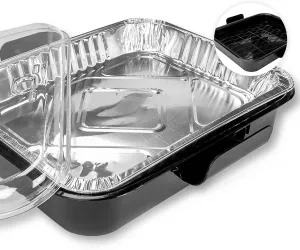 Aluminum Foil Carrier Casserole Dish Food Pans Lid Serving with 2 Foil Pans Exultimate (Black)