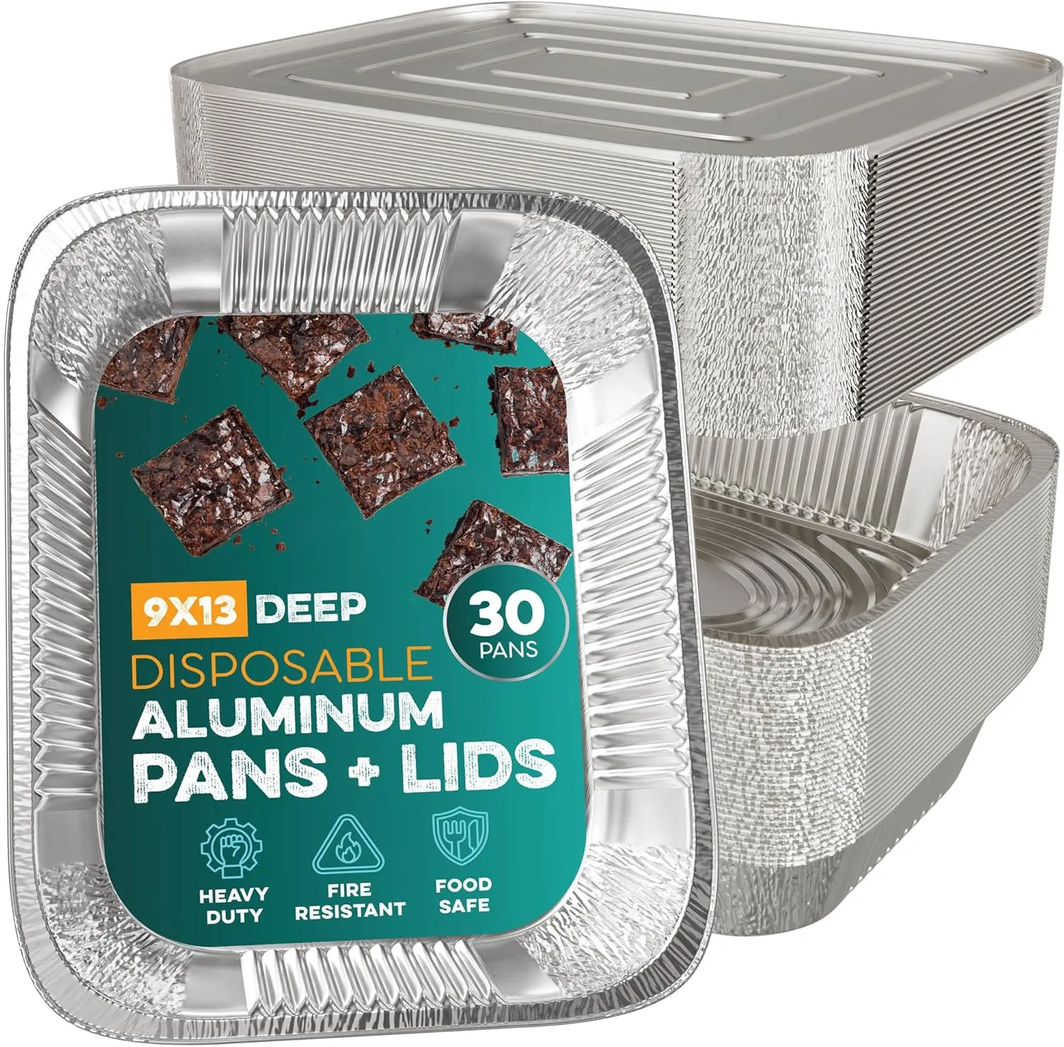 Aluminum Pans With Lids 9x13 [30 Sets] Aluminum Foil Pans Trays With Lids - Half Size Tin Foil Disposable Pans For Baking, Roasting, Cake Serving Dishes, Catering Supplies, Steam Table Chafing