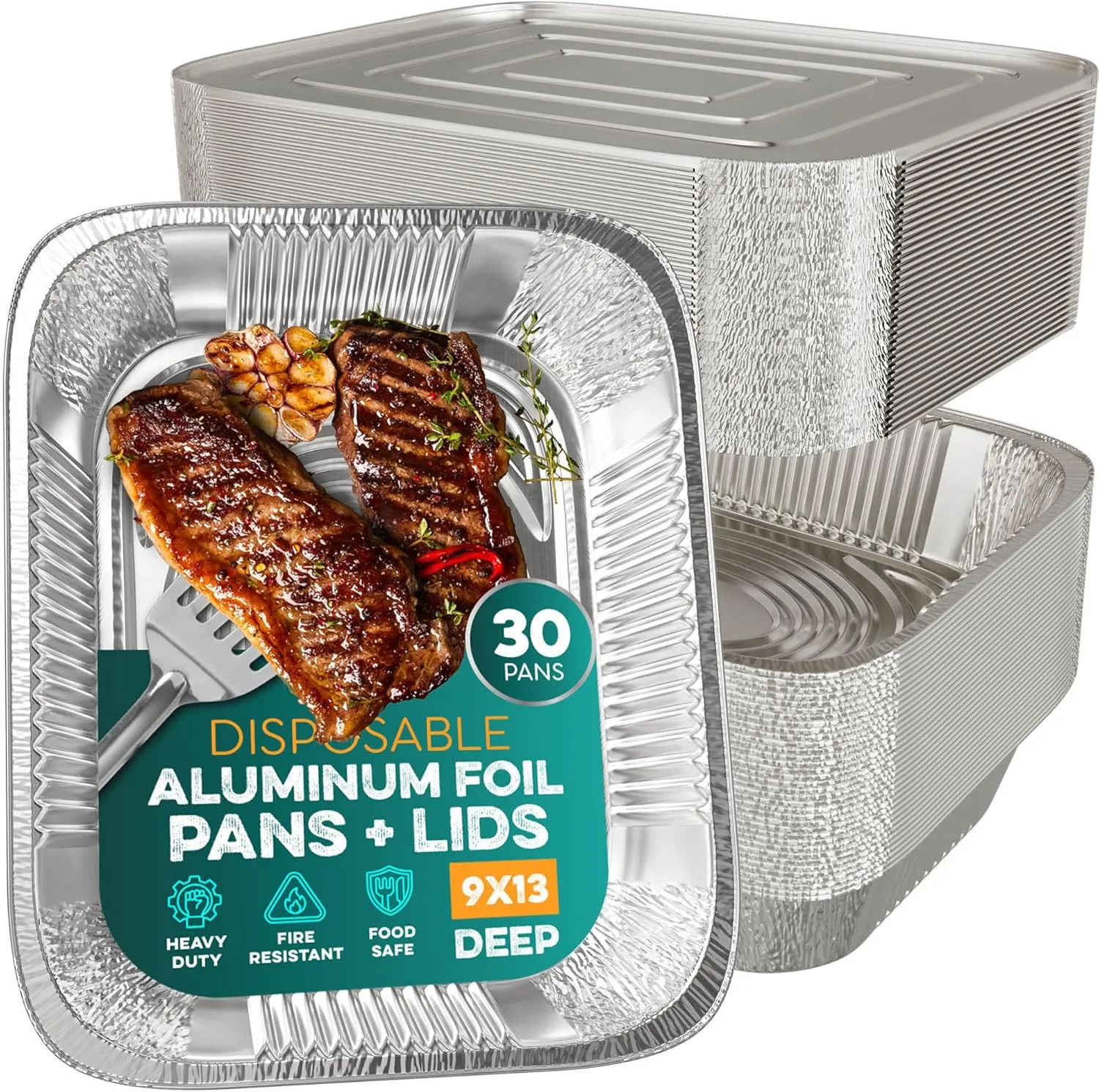 Aluminum Pans With Lids 9x13 [30 Sets] Aluminum Foil Pans Trays With Lids - Half Size Tin Foil Disposable Pans For Baking, Roasting, Cake Serving Dishes, Catering Supplies, Steam Table Chafing