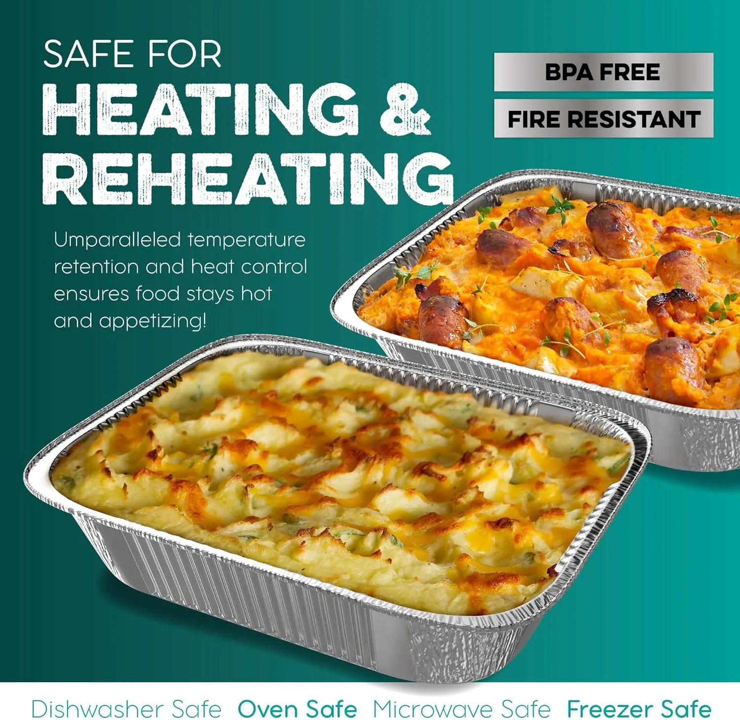 Aluminum Pans With Lids 9x13 [30 Sets] Aluminum Foil Pans Trays With Lids - Half Size Tin Foil Disposable Pans For Baking, Roasting, Cake Serving Dishes, Catering Supplies, Steam Table Chafing