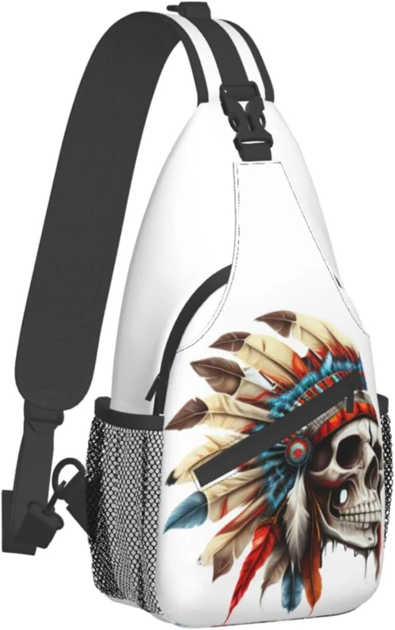 America Indian Skull Outdoor Cross-body Shoulder Bag, Unisex Backpack For Women Men Young Hiking Travel