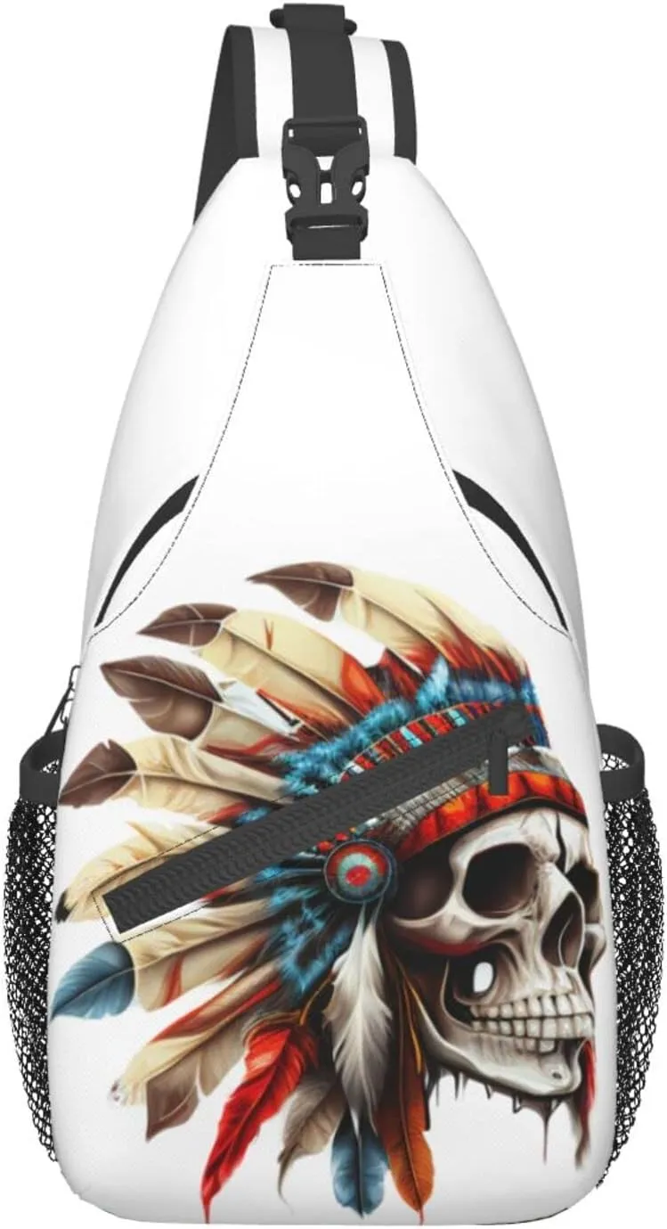 America Indian Skull Outdoor Cross-body Shoulder Bag, Unisex Backpack For Women Men Young Hiking Travel