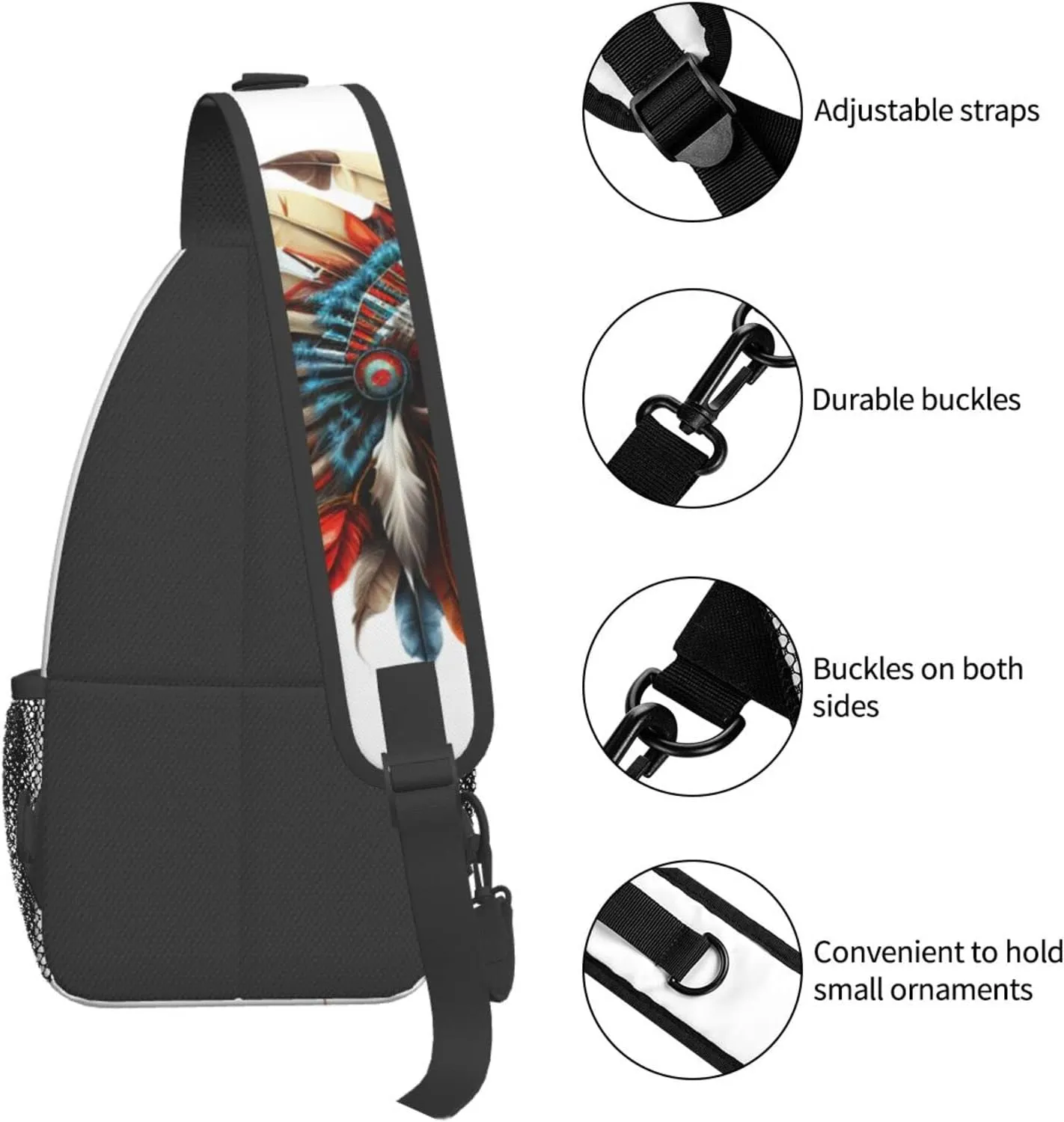 America Indian Skull Outdoor Cross-body Shoulder Bag, Unisex Backpack For Women Men Young Hiking Travel