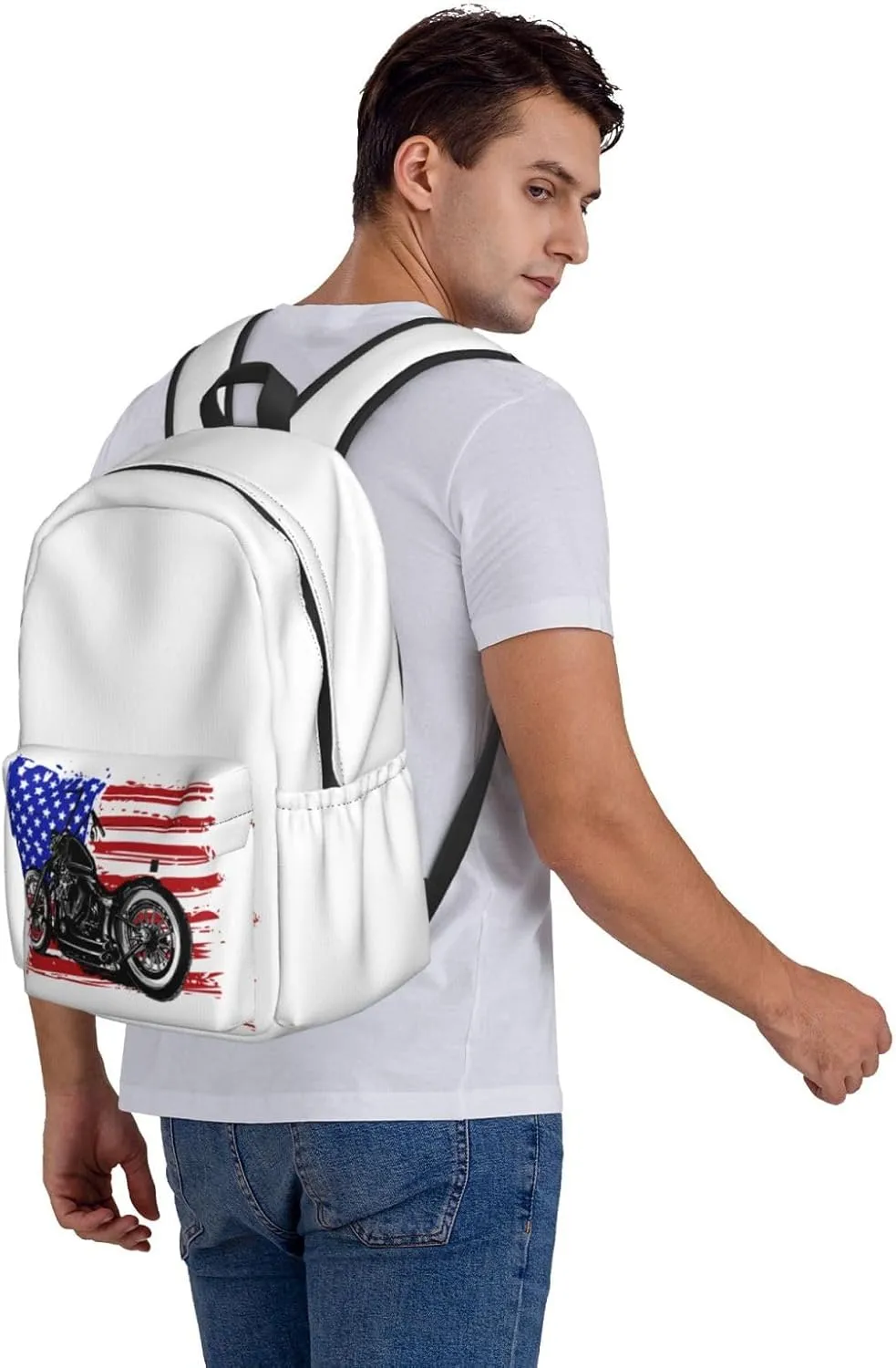 American Flag Motocross Dirt Bike Motorcycle Backpack Casual Laptop Backpack Large Capacity Double Shoulder Bag Travel Daypack For Women Men
