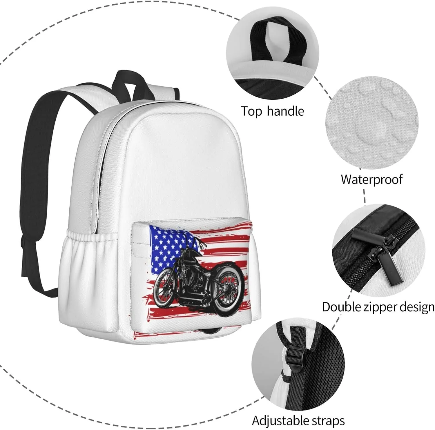 American Flag Motocross Dirt Bike Motorcycle Backpack Casual Laptop Backpack Large Capacity Double Shoulder Bag Travel Daypack For Women Men
