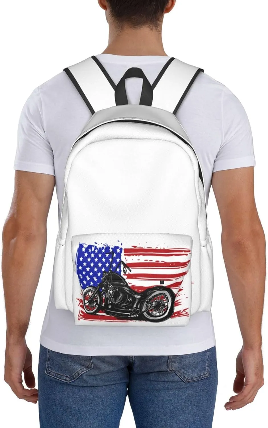 American Flag Motocross Dirt Bike Motorcycle Backpack Casual Laptop Backpack Large Capacity Double Shoulder Bag Travel Daypack For Women Men