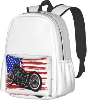 American Flag Motocross Dirt Bike Motorcycle Backpack Casual Laptop Backpack Large Capacity Double Shoulder Bag Travel Daypack For Women Men