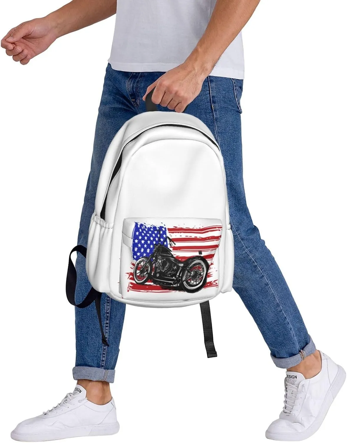 American Flag Motocross Dirt Bike Motorcycle Backpack Casual Laptop Backpack Large Capacity Double Shoulder Bag Travel Daypack For Women Men
