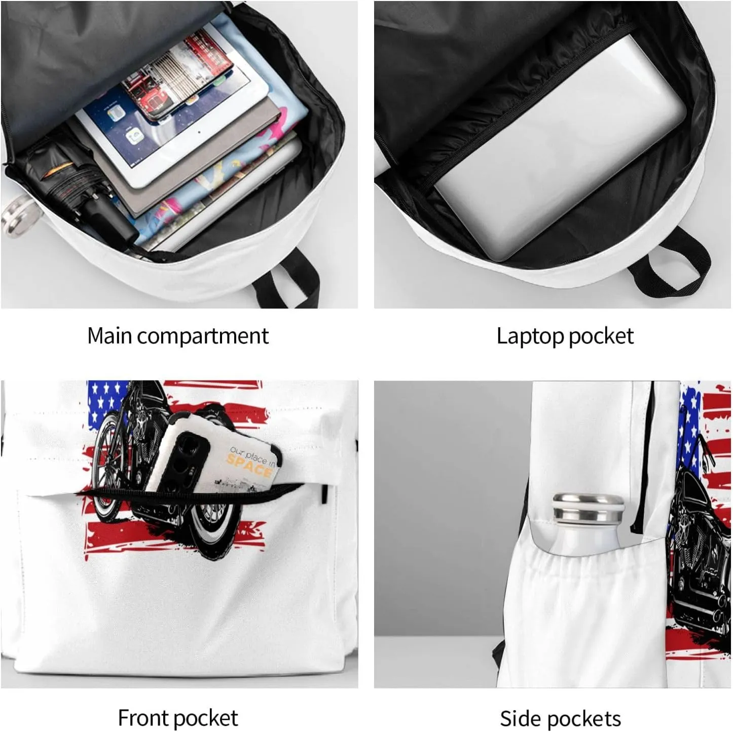American Flag Motocross Dirt Bike Motorcycle Backpack Casual Laptop Backpack Large Capacity Double Shoulder Bag Travel Daypack For Women Men