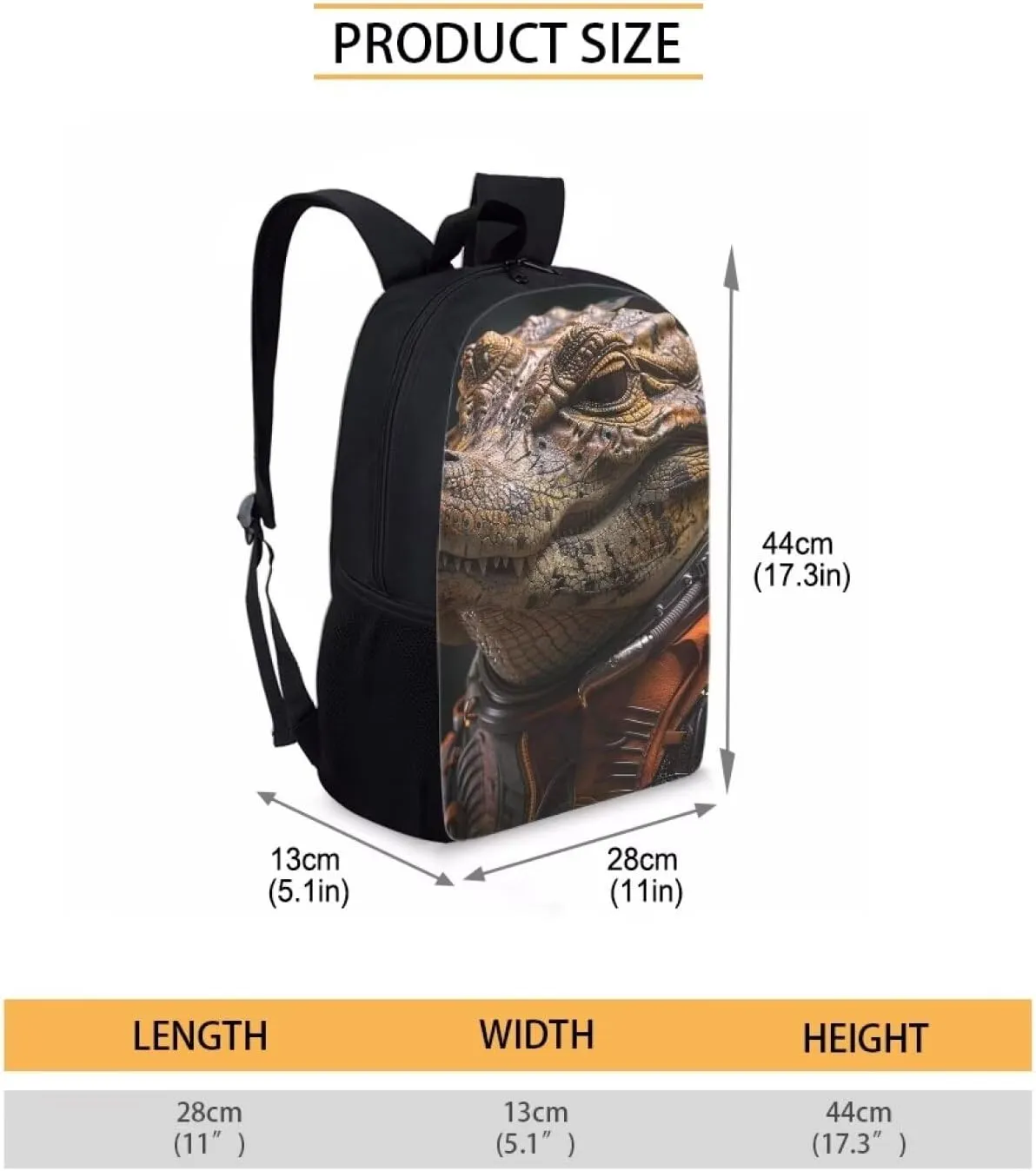 AmzPrint Astronaut Crocodile Black Backpack For Boys Girls Kids 17 Inch Large Capacity Animal Print School Backpack