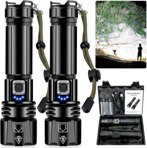 ANKRA High Lumen Rechargeable LED Flashlight, High Lumens XHP70.2, 5 Modes Zoomable,Waterproof,USB Output Power Bank,Tactical Flashlight for Camping,Hiking,Emergencies (2-Pack)